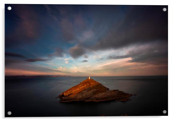Sunlight on Mumbles Lighthouse Acrylic by Leighton Collins