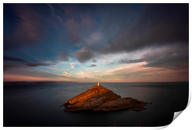 Sunlight on Mumbles Lighthouse Print by Leighton Collins