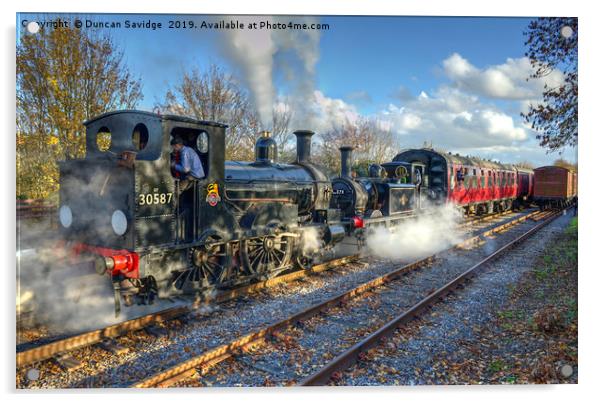 steam train double head at Avon Valley Acrylic by Duncan Savidge