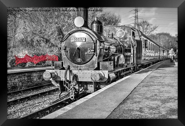 black and white steam train colour splash Framed Print by Duncan Savidge