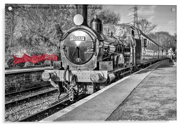black and white steam train colour splash Acrylic by Duncan Savidge