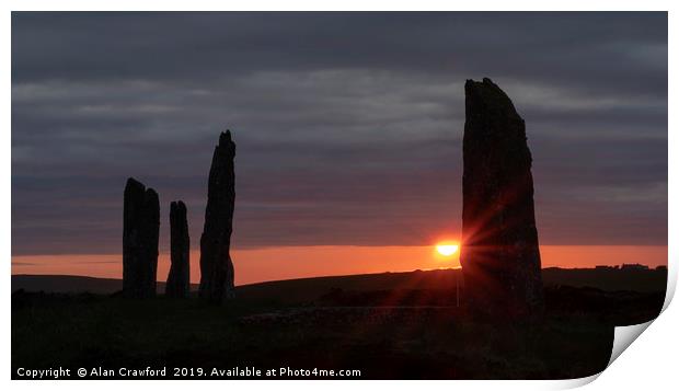 Sunset at the Ring of Brodgar Print by Alan Crawford