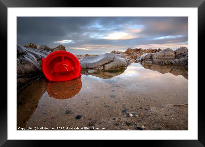 Red Bucket, Ogmore by Sea Framed Mounted Print by Neil Holman