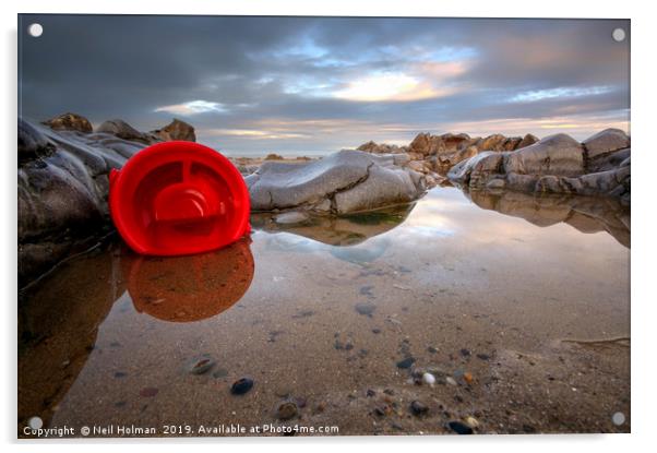 Red Bucket, Ogmore by Sea Acrylic by Neil Holman