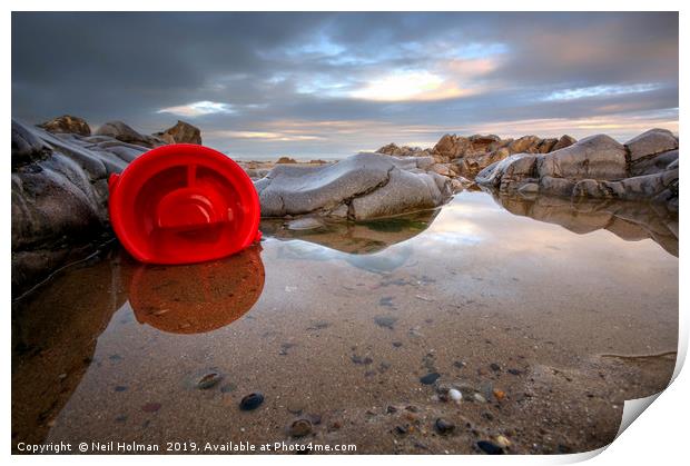 Red Bucket, Ogmore by Sea Print by Neil Holman