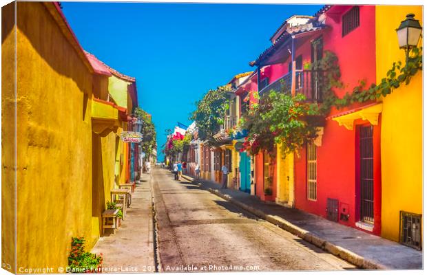 Colonial Style Colorful Houses in Cartagena de Ind Canvas Print by Daniel Ferreira-Leite