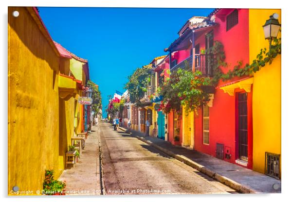 Colonial Style Colorful Houses in Cartagena de Ind Acrylic by Daniel Ferreira-Leite