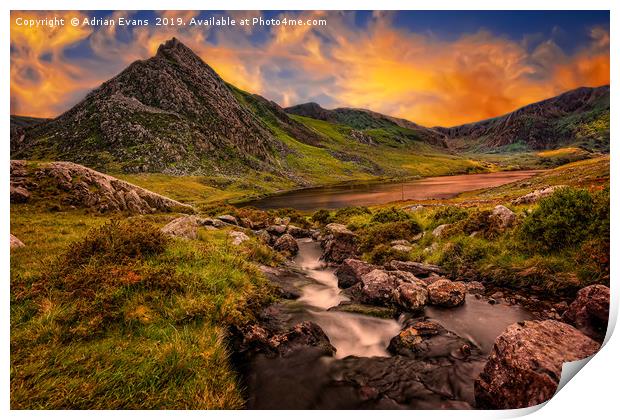 Ogwen Lake and Tryfan Snowdonia  Print by Adrian Evans