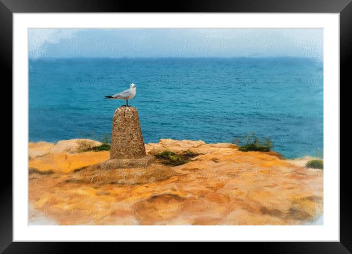 Digital painting of Seagull on Perch Framed Mounted Print by Stuart Atton