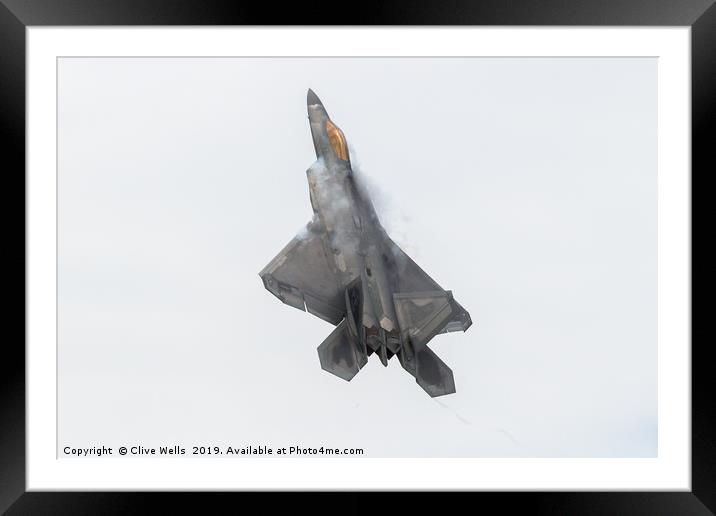 F-22 Raptor pulling up hard at RAF Fairford Framed Mounted Print by Clive Wells