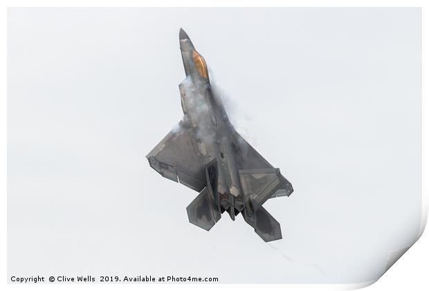 F-22 Raptor pulling up hard at RAF Fairford Print by Clive Wells