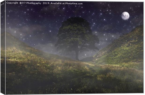 Misty Moonlight at Sycamore Gap Canvas Print by K7 Photography