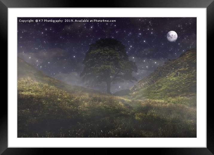 Misty Moonlight at Sycamore Gap Framed Mounted Print by K7 Photography