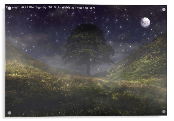 Misty Moonlight at Sycamore Gap Acrylic by K7 Photography