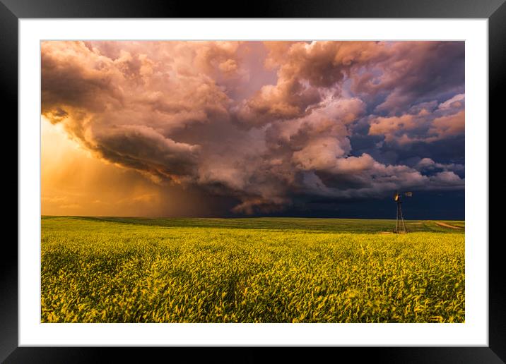 Montana tornado warned sunset Framed Mounted Print by John Finney