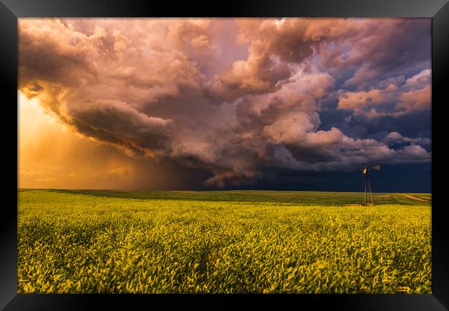 Montana tornado warned sunset Framed Print by John Finney
