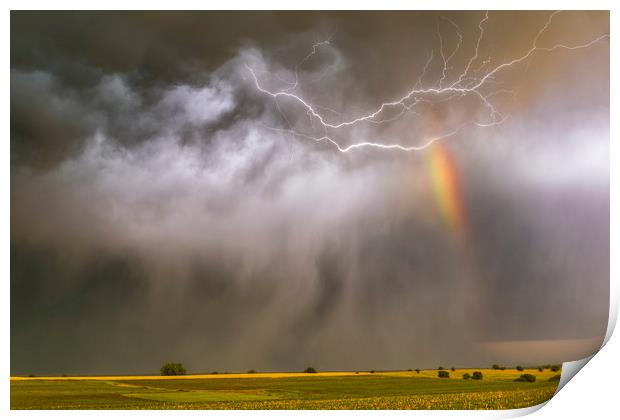 Lightning rainbow hail Print by John Finney