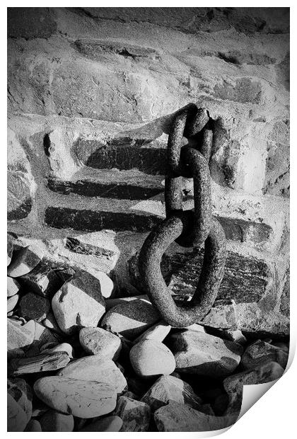 Rusty Old Mooring Chain in monochrome Print by graham young