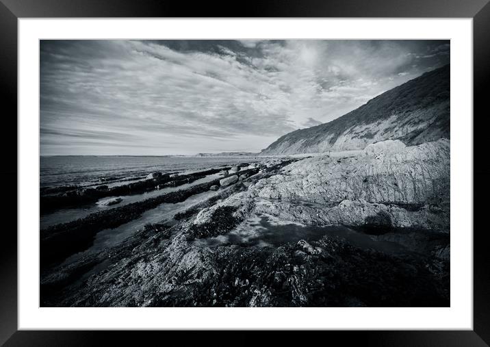 Rock Pools at Bucks Mills monochrome version Framed Mounted Print by graham young