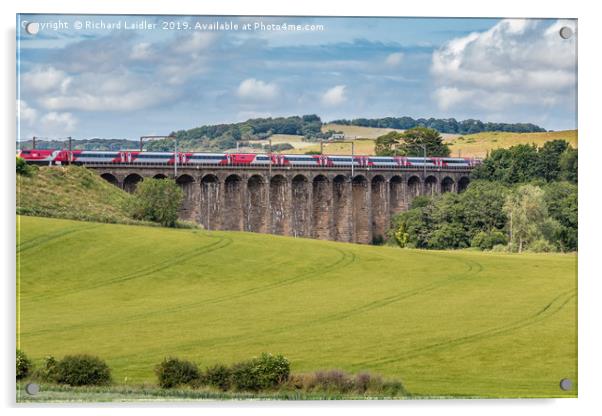LNER Train Crossing Alnmouth Viaduct Acrylic by Richard Laidler