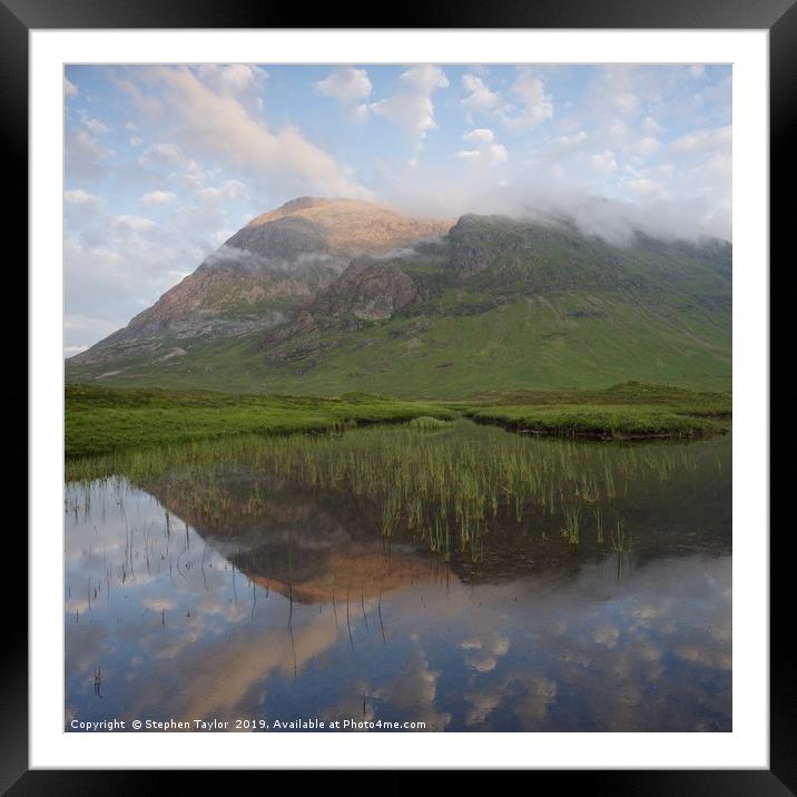Buachaille Etive Mor reflected in Lochan na Fola Framed Mounted Print by Stephen Taylor