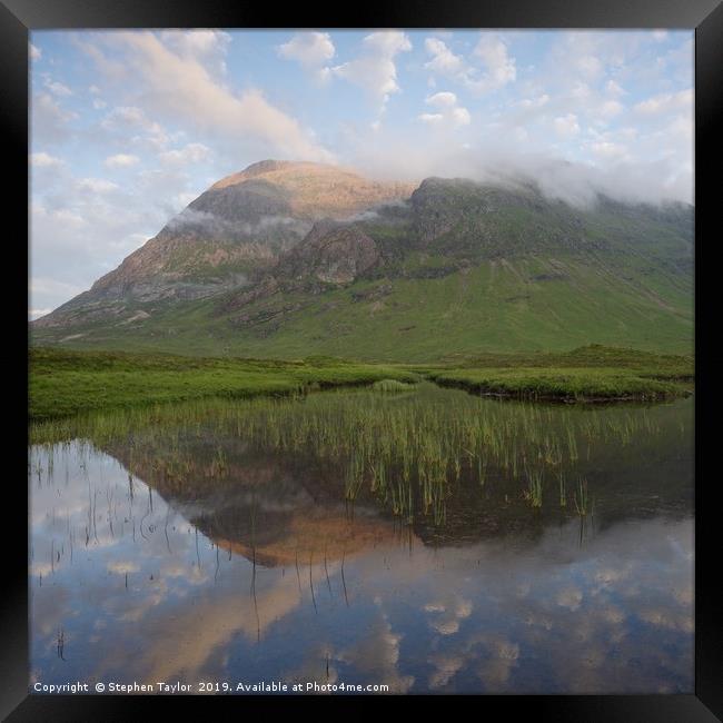 Buachaille Etive Mor reflected in Lochan na Fola Framed Print by Stephen Taylor