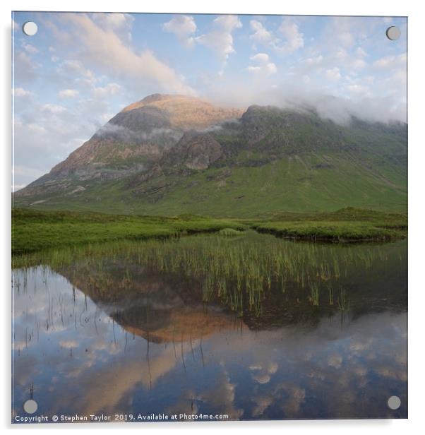 Buachaille Etive Mor reflected in Lochan na Fola Acrylic by Stephen Taylor