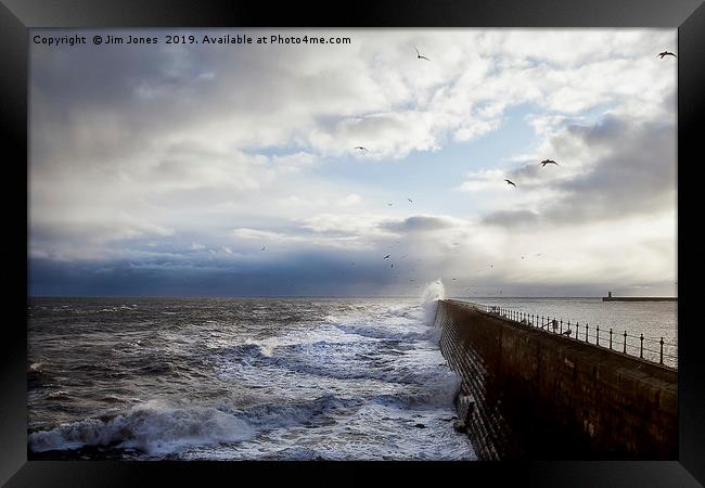 Rough Seas at Tynemouth Pier (3) Framed Print by Jim Jones