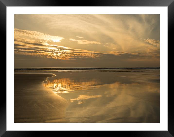 Westward Ho! reflective beach sunset in Devon Framed Mounted Print by Tony Twyman