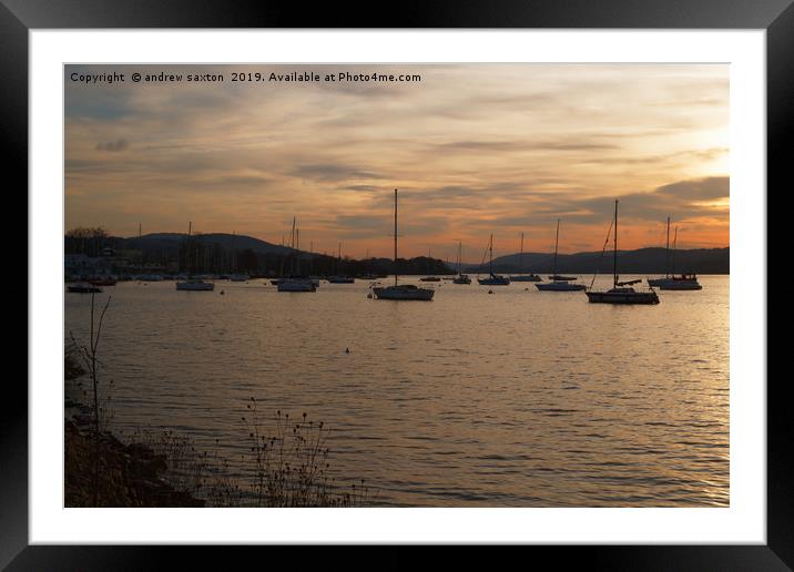 BOATS IN THE SUNSET Framed Mounted Print by andrew saxton
