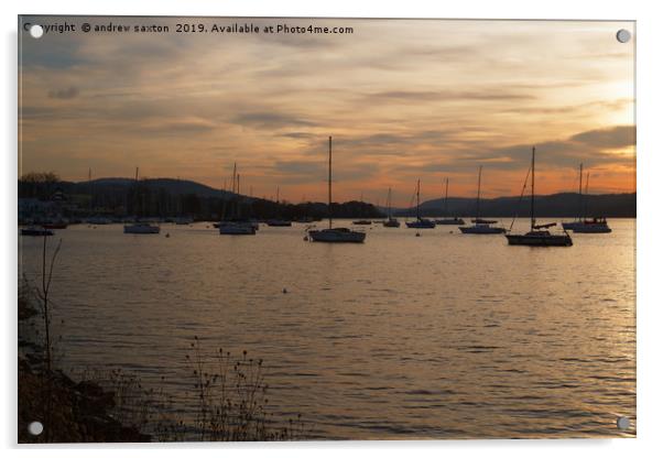 BOATS IN THE SUNSET Acrylic by andrew saxton