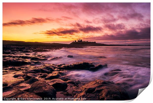 Last Light at Dunstanburgh Print by Gary Clarricoates