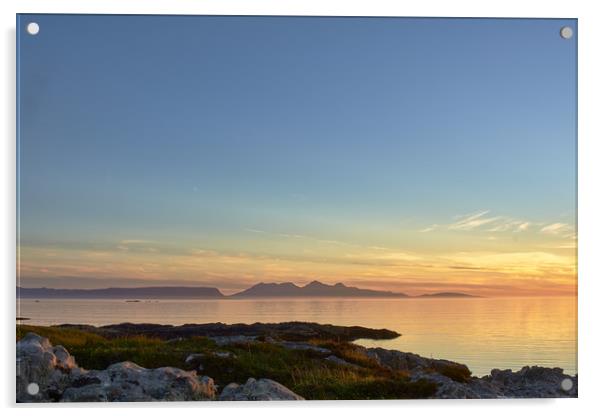 Sunset over the Islands of Eigg & Rum, Scotland Acrylic by Hugh McKean