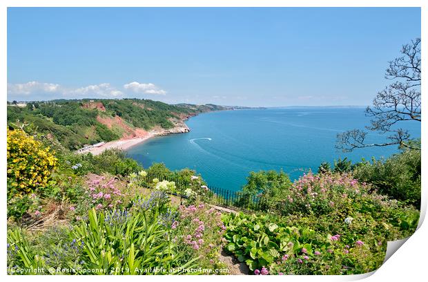 Oddicombe Beach view from Babbacombe Downs Torquay Print by Rosie Spooner