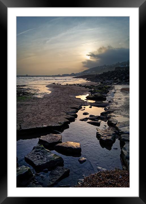 Church Beach Sunset, Lyme Regis                    Framed Mounted Print by Darren Galpin