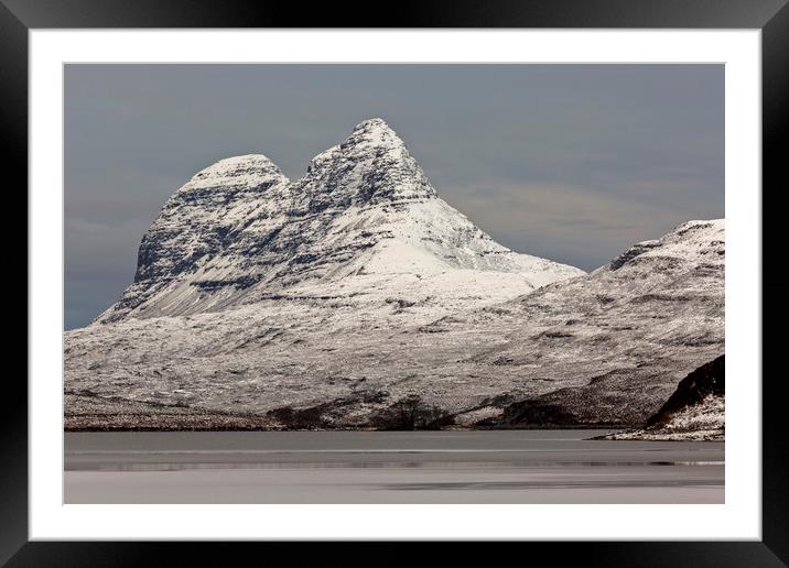 Suilven across Cam Loch Scotland Framed Mounted Print by Derek Beattie