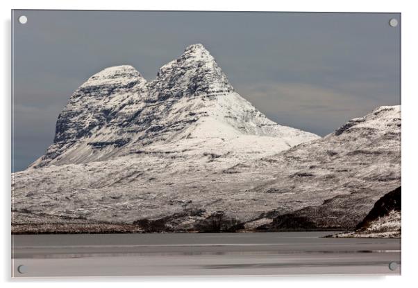 Suilven across Cam Loch Scotland Acrylic by Derek Beattie