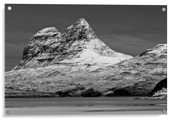 Suilven Scotland with Winter Snow Acrylic by Derek Beattie