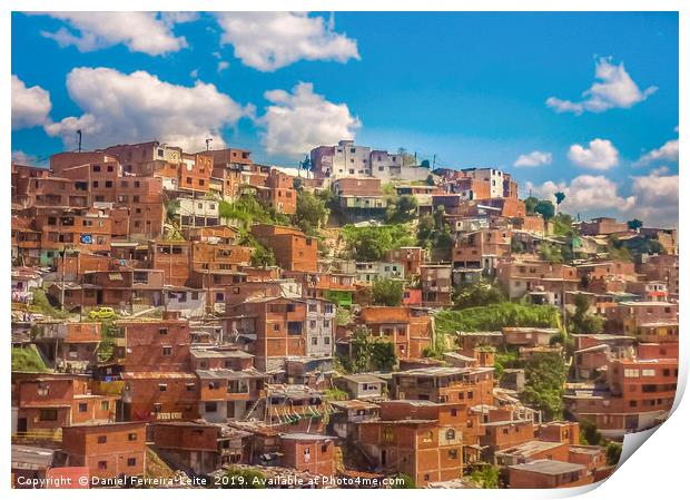 Aerial View of Poor Town in Medellin Print by Daniel Ferreira-Leite