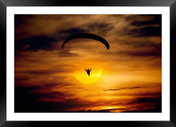 Paramotor Sunset Framed Mounted Print by Roger Green