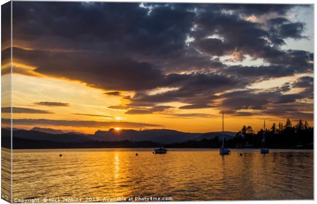 Sunset over Lake Windermere Lake District Canvas Print by Nick Jenkins