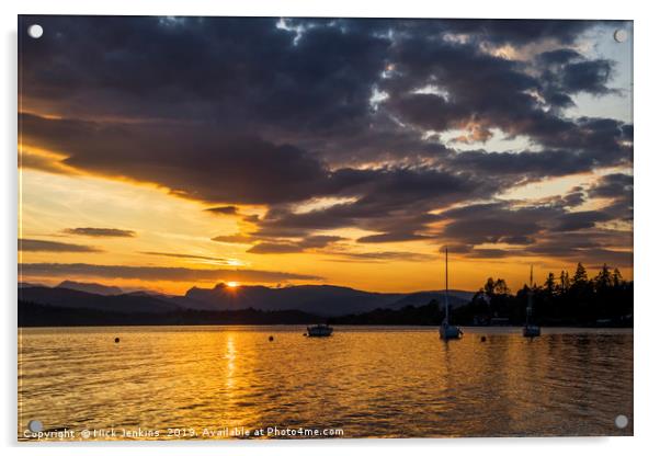 Sunset over Lake Windermere Lake District Acrylic by Nick Jenkins