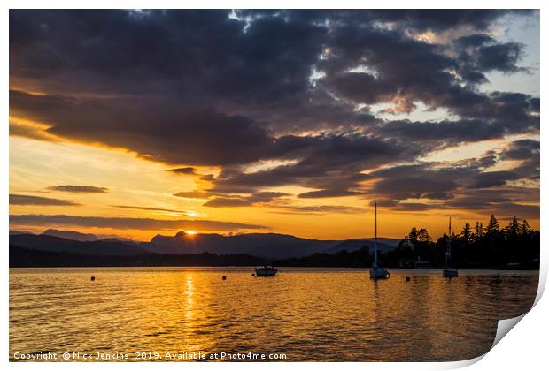 Sunset over Lake Windermere Lake District Print by Nick Jenkins