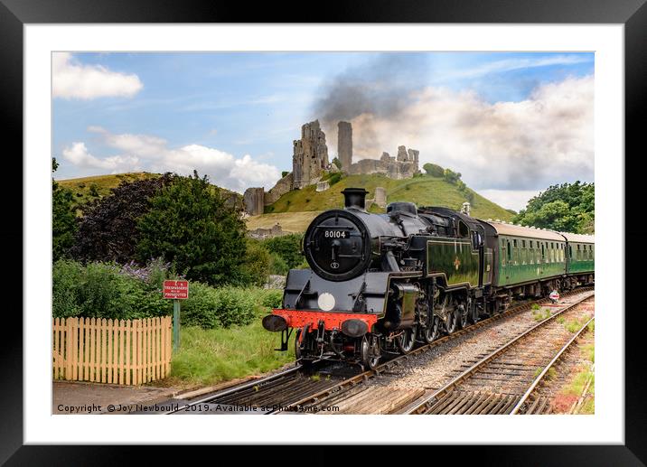 Steam Engine No 80801 as it passes Corfe Castle in Framed Mounted Print by Joy Newbould