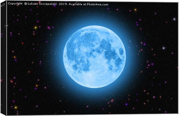 Blue super moon glowing against colorful starry sk Canvas Print by Łukasz Szczepański