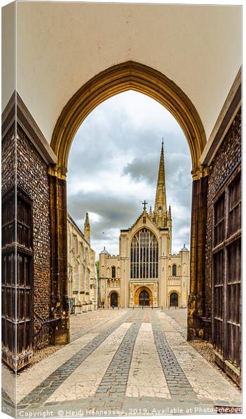 Majestic Norwich Cathedral viewed from Erpingham G Canvas Print by Heidi Hennessey
