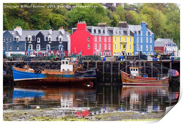 Boats in Tobermory Harbour Isle of Mull Print by Pearl Bucknall