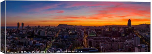 Sunsetting on the city of Barcelona, Spain  Canvas Print by Mehul Patel