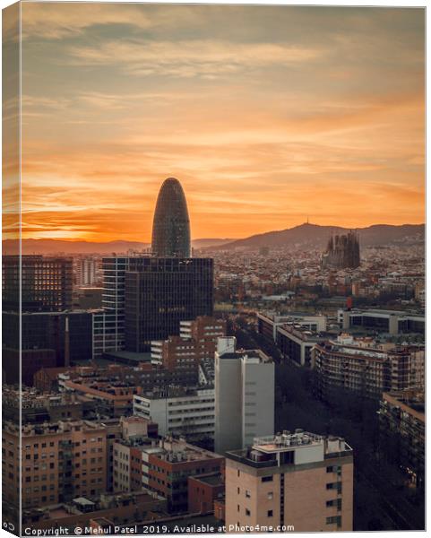 Barcelona cityscape at sunset  Canvas Print by Mehul Patel