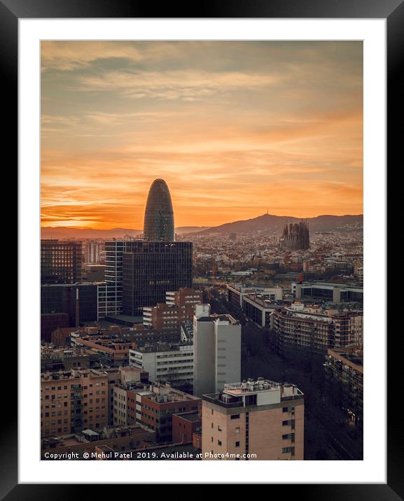 Barcelona cityscape at sunset  Framed Mounted Print by Mehul Patel
